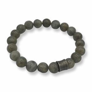 Labradorite Bracelet with Stainless Steel Bead - 8"