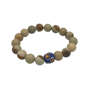 Picture Jasper Bracelet with Hand Made Ghana Bead - 8"